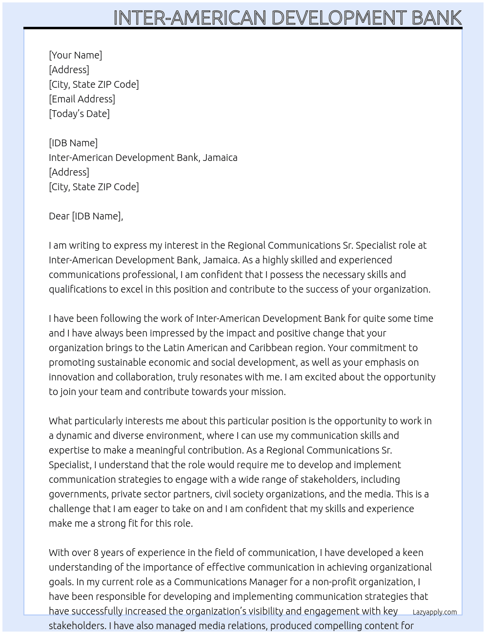 Cover letter for regional communications sr. specialist - LazyApply