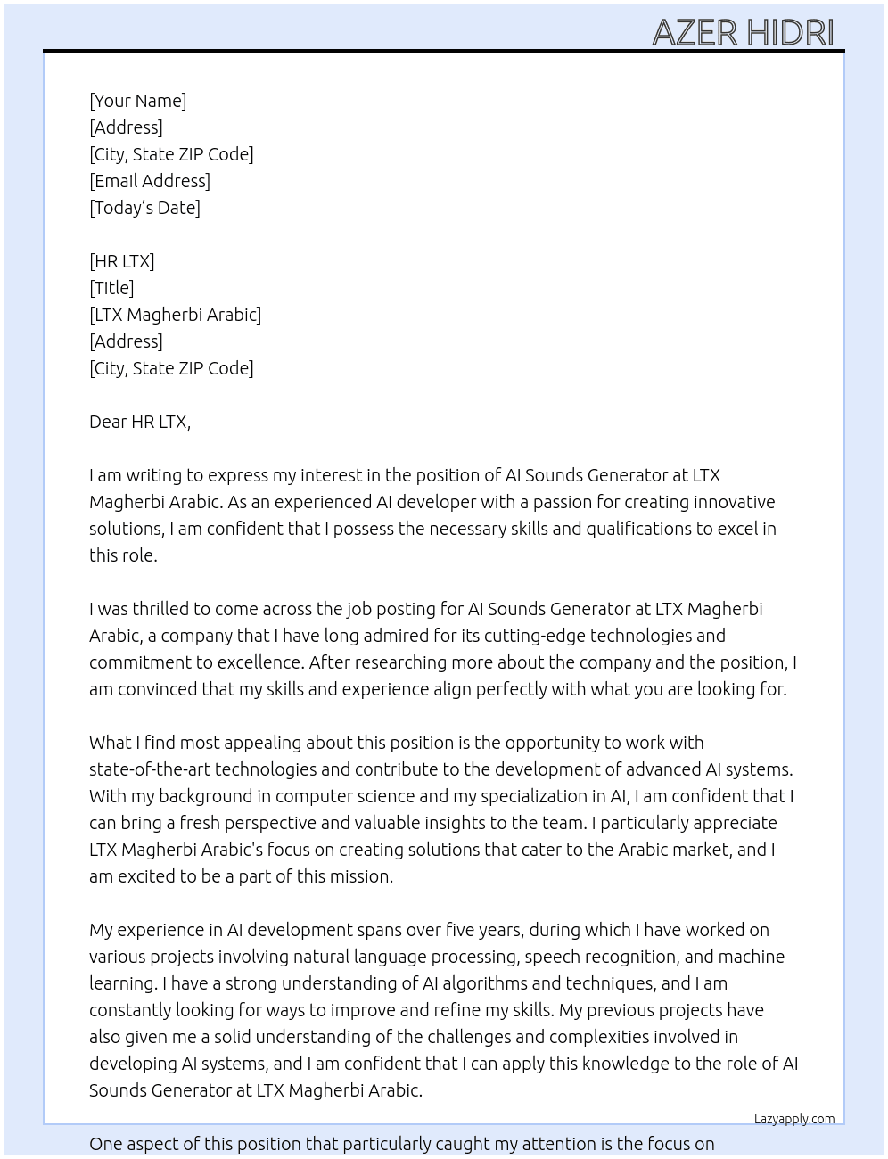 ai sounds generator  At LTX Magherbi arabic  Cover Letter