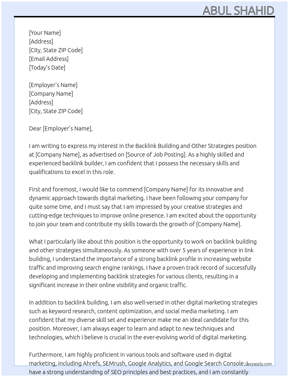 backlink building and other strategies At oomka.io Cover Letter