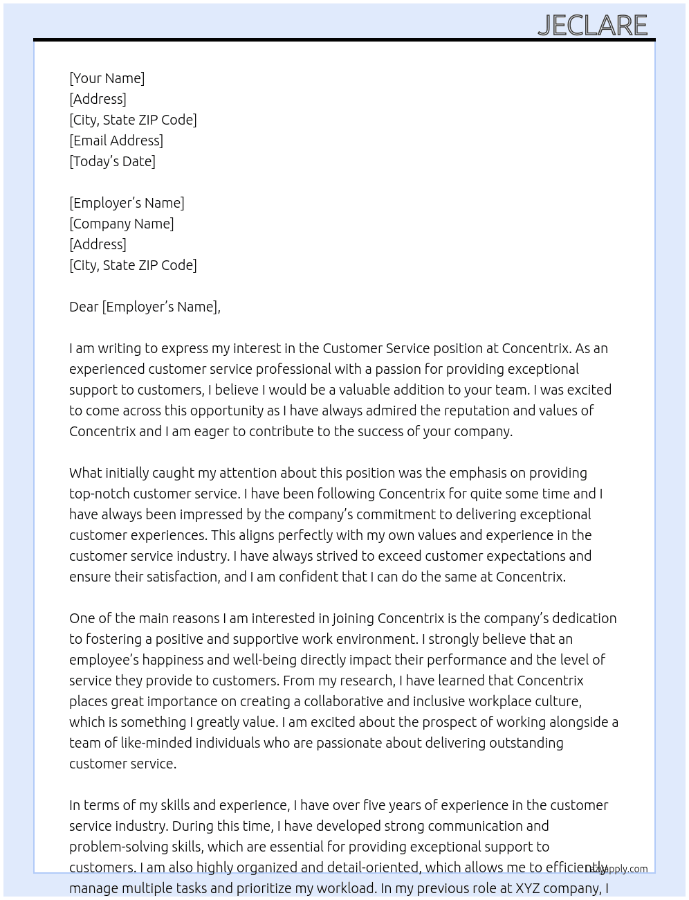Customer service  At Concentix Cover Letter