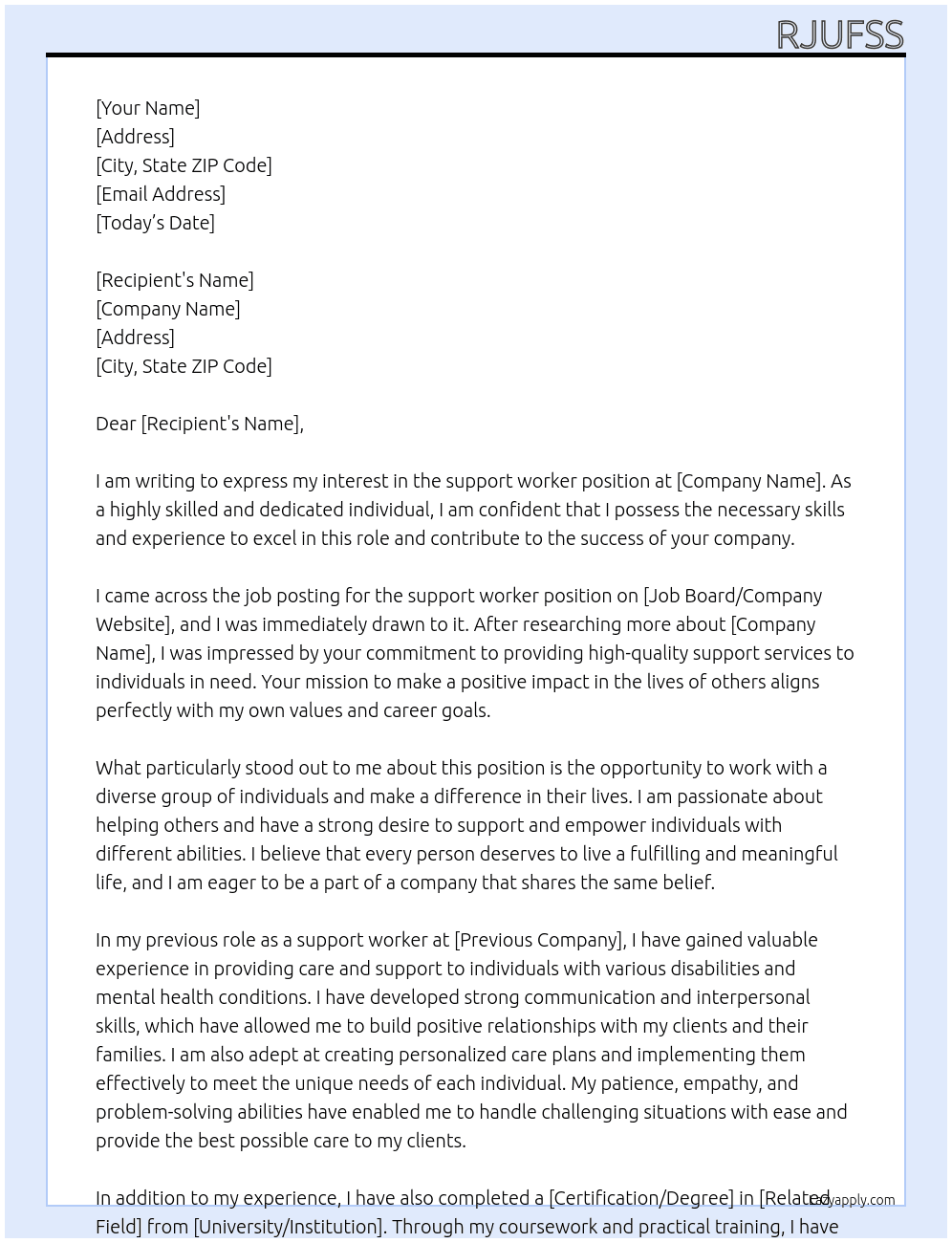 support worker At sfddfs Cover Letter