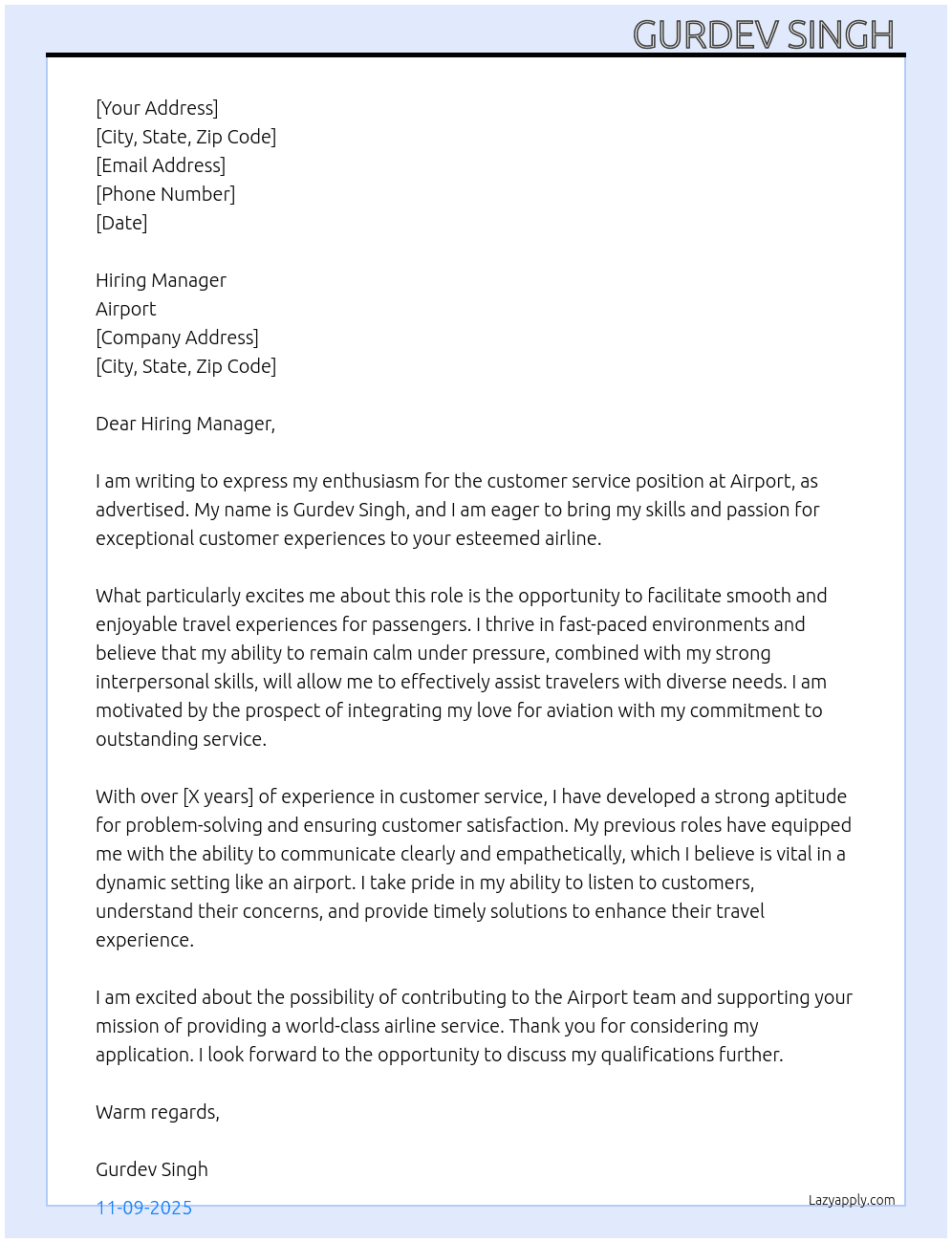 Airline  At Airport  Cover Letter