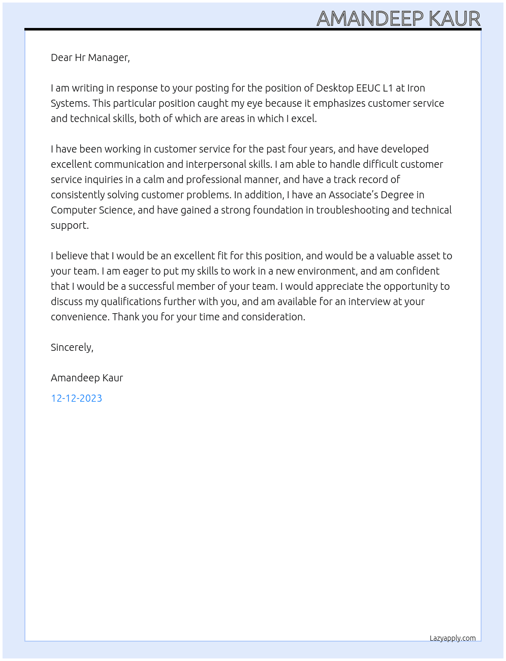 Desktop EEUC L1 At Iron Systems Cover Letter