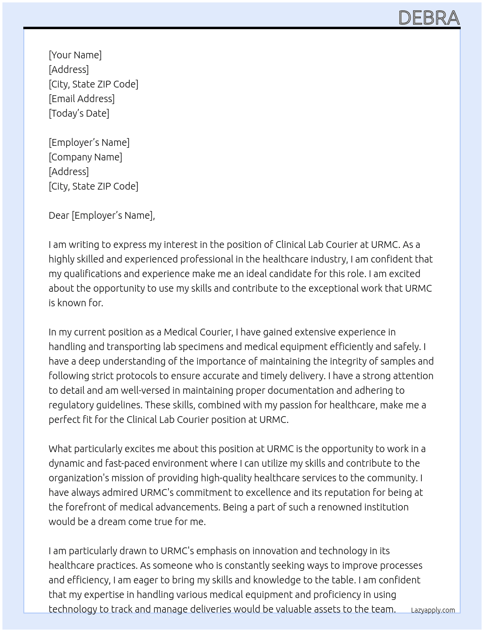 clinical lab courier At URMC Cover Letter