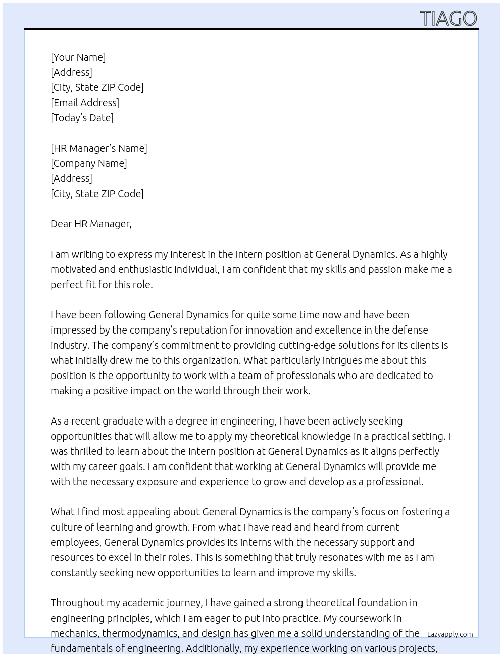 Intern At General Dynamics Cover Letter