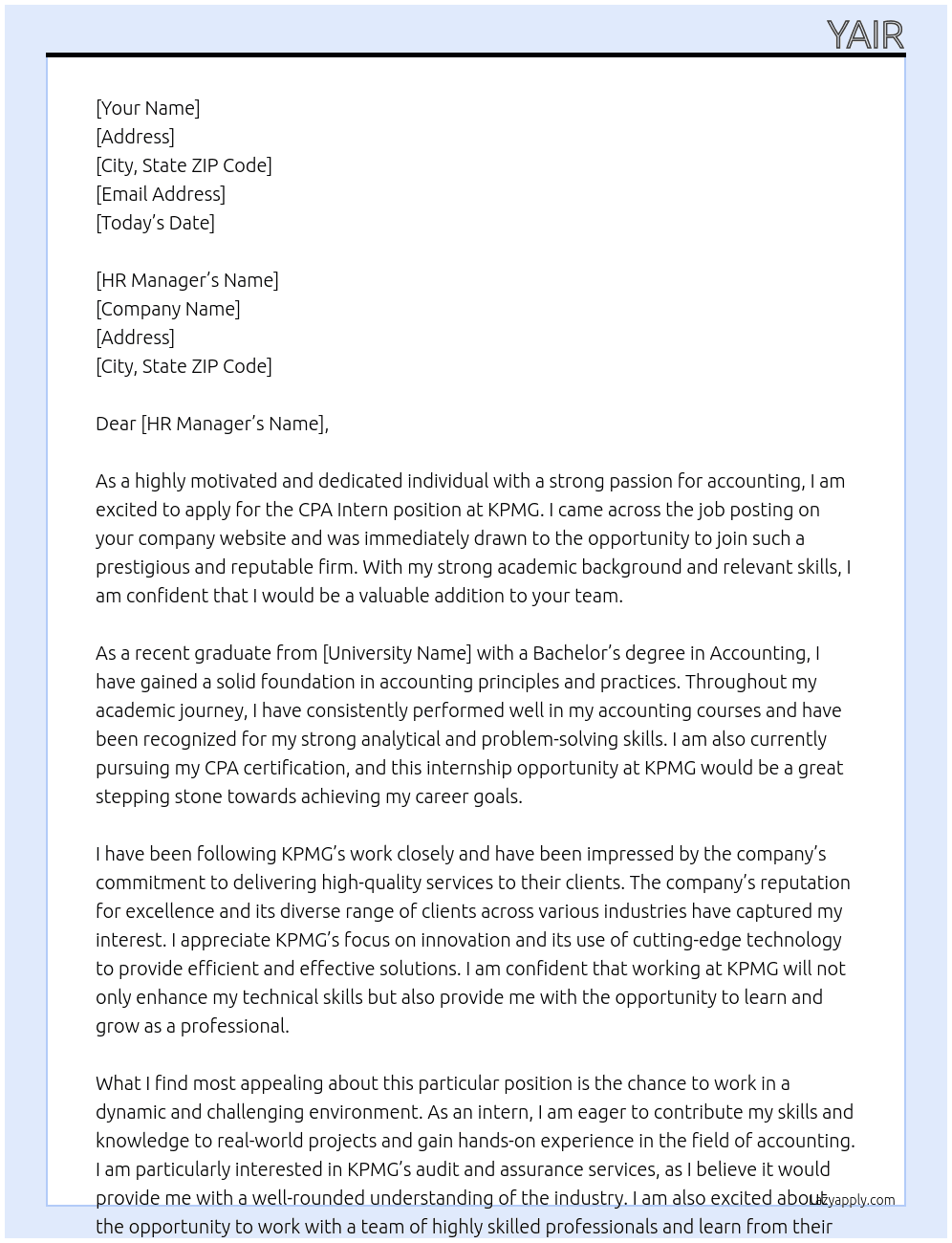 Cover letter for cpa intern - LazyApply