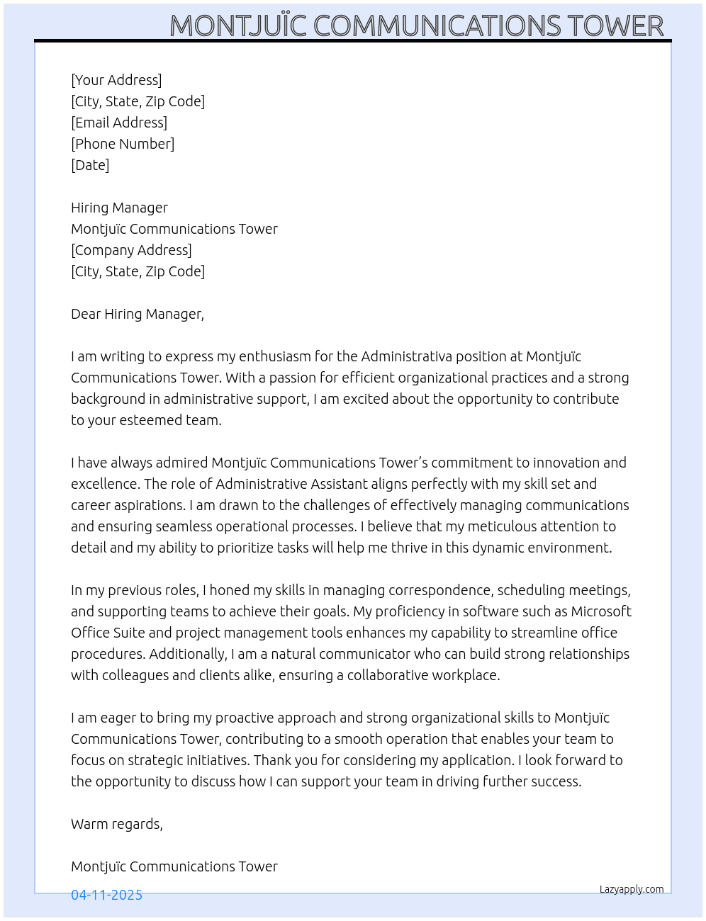 Administrativa At Montjuïc Communications Tower  Cover Letter