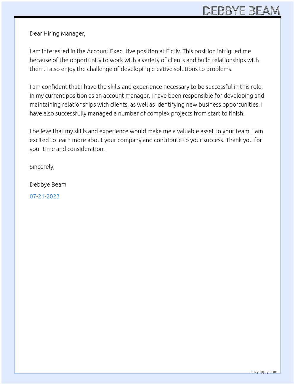 Account Executive At Fictiv Cover Letter