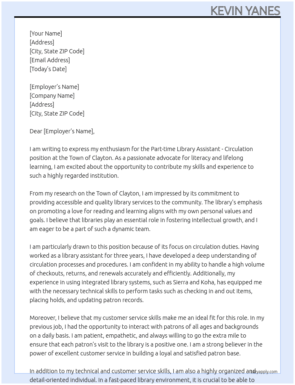 Cover letter for part-time library assistant - circulation - LazyApply