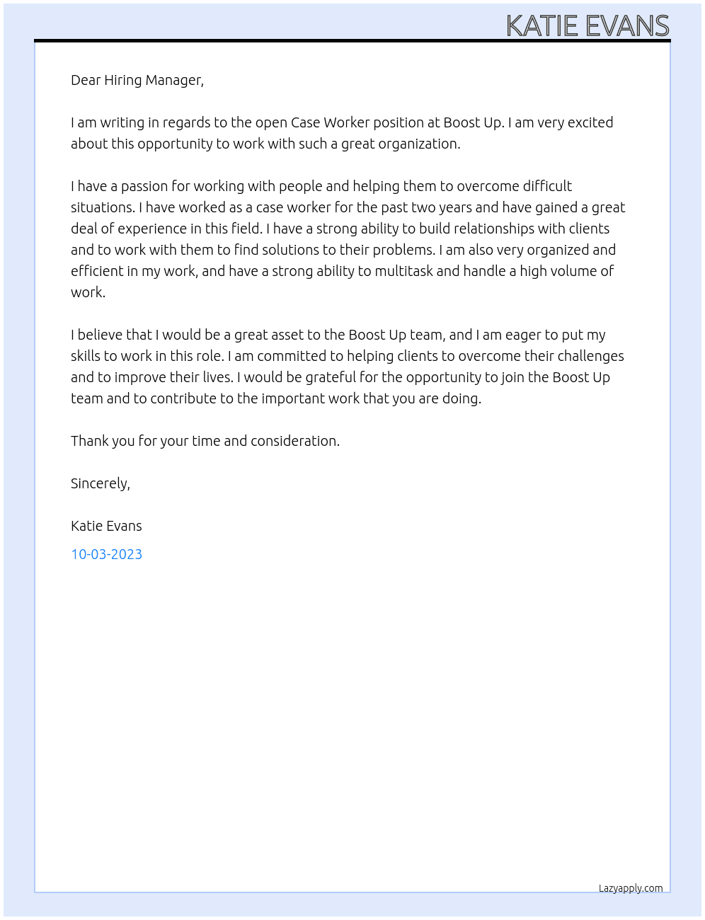 Case Worker At Boost Up Cover Letter