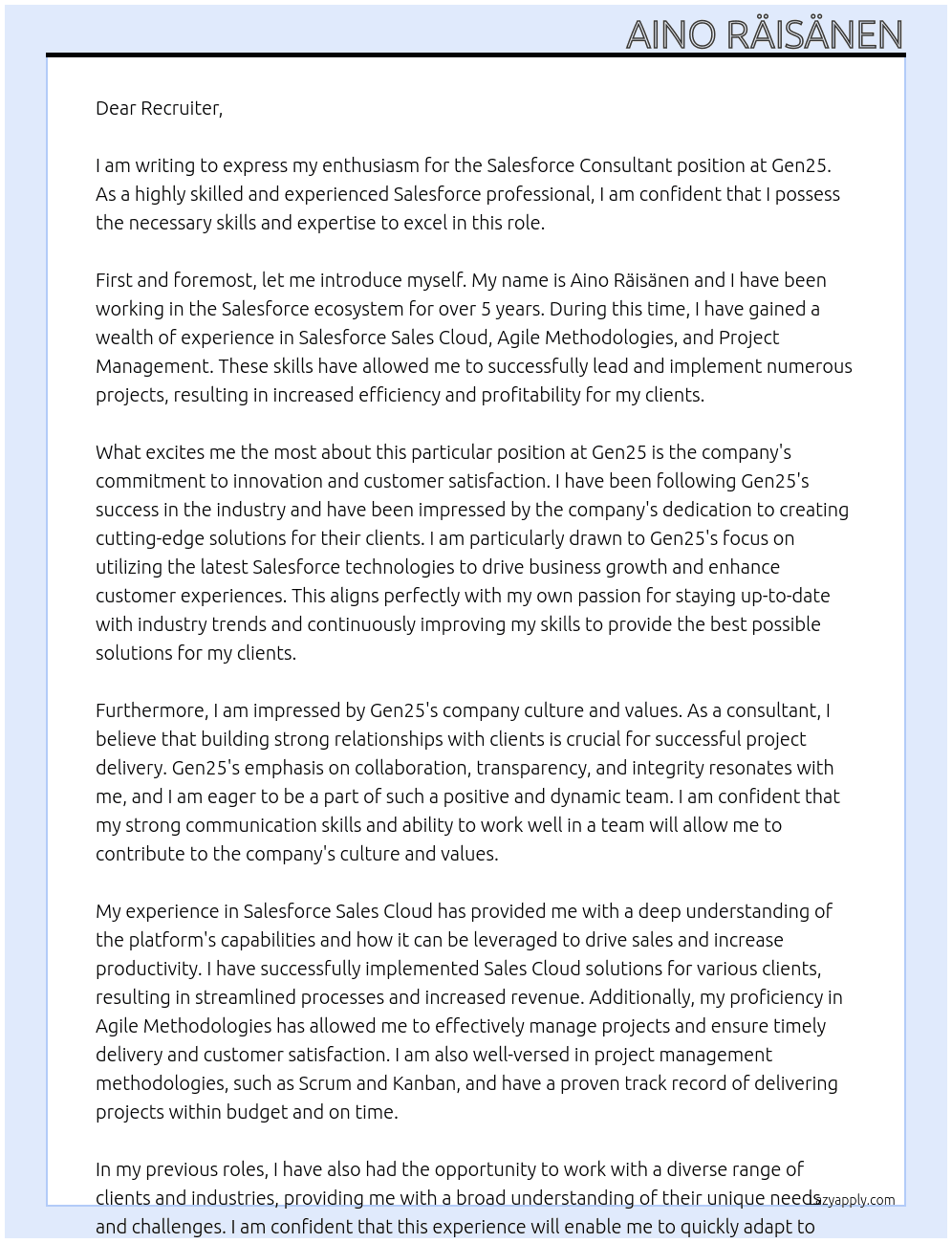 Salesforce Consultant At Gen25 Cover Letter