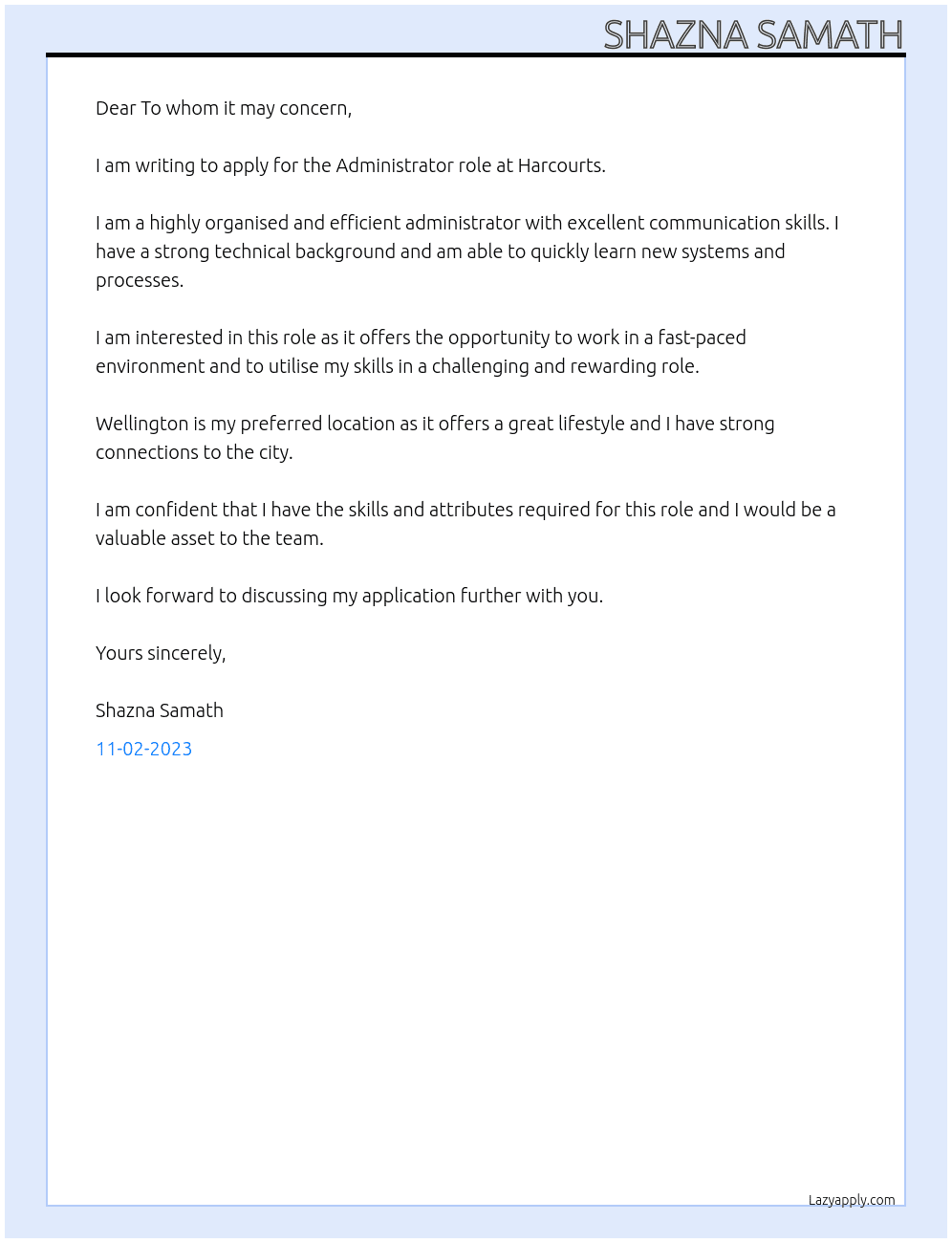 Administrator At Harcourts Cover Letter
