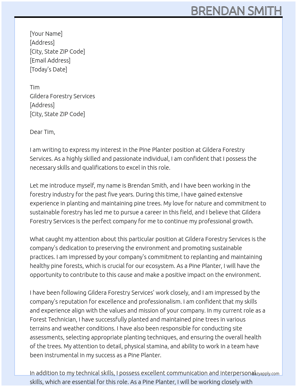 Pine Planter At Gildera Forestry Services Cover Letter