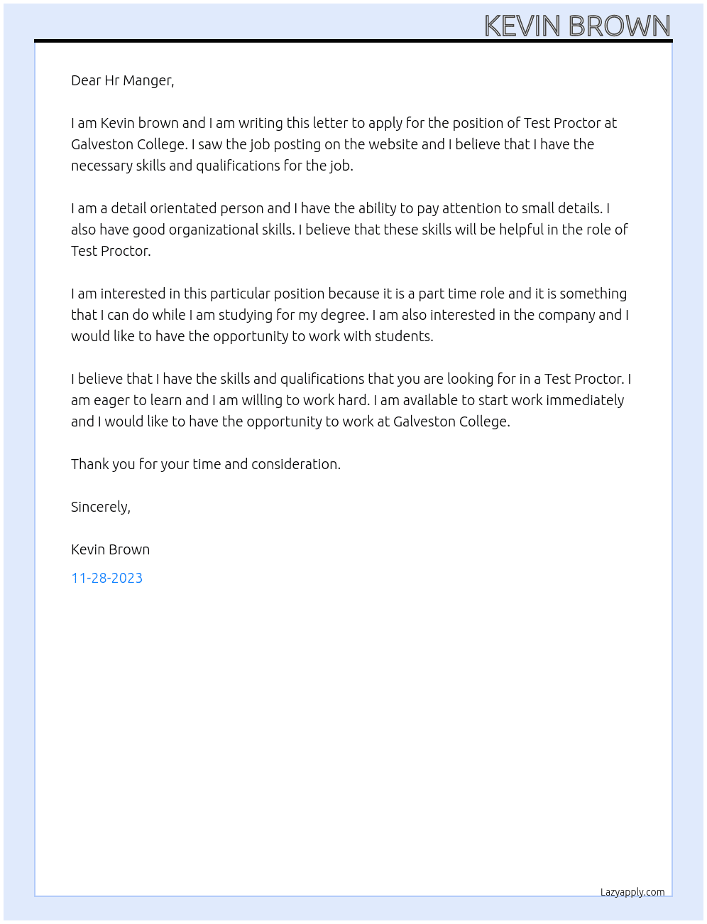 Test Proctor At Galveston College Cover Letter