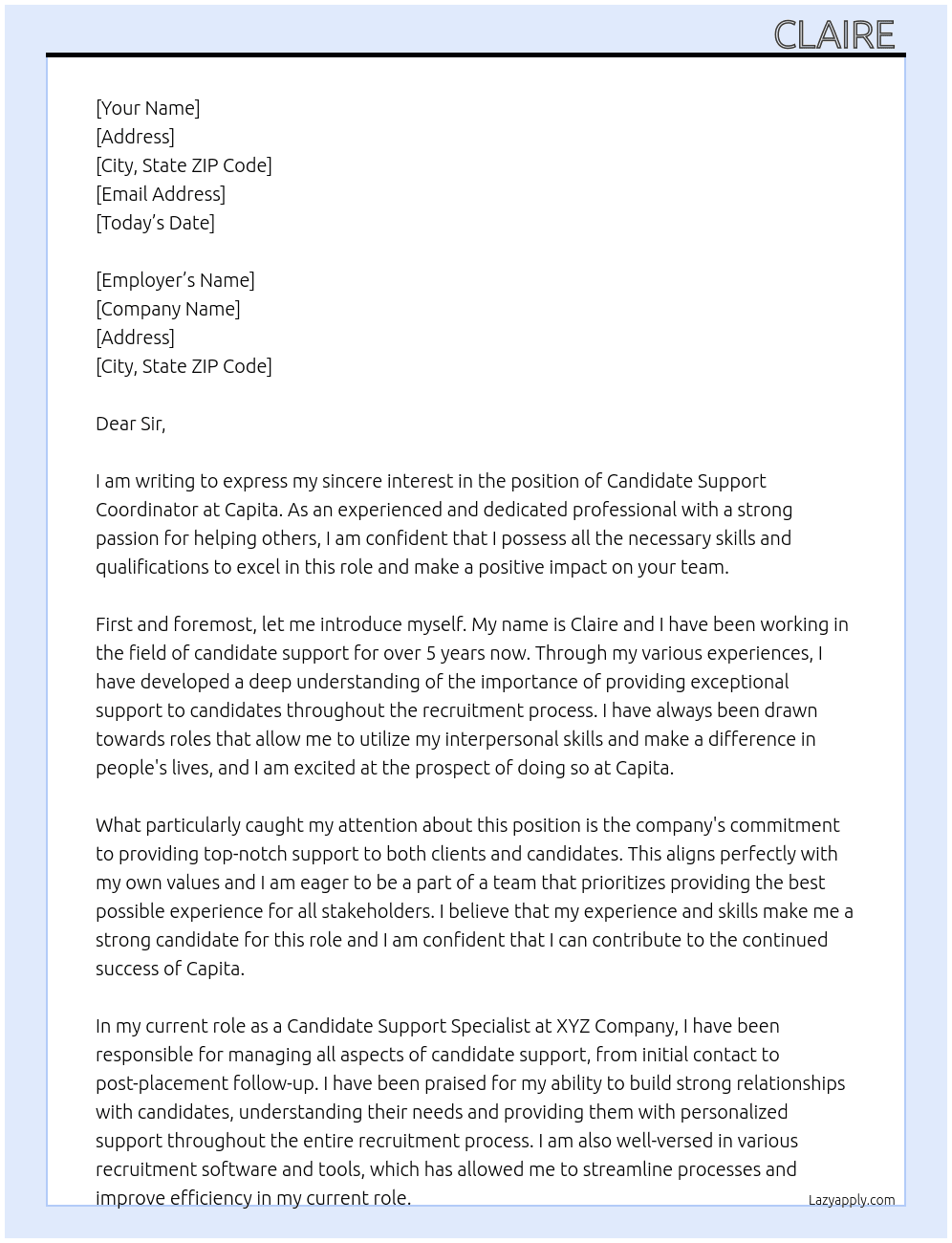 Candidate support coordinator At Capita Cover Letter