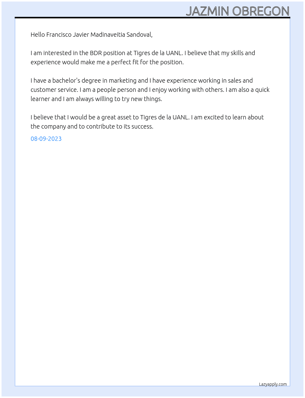 BDR At Tigres de la UANL Cover Letter