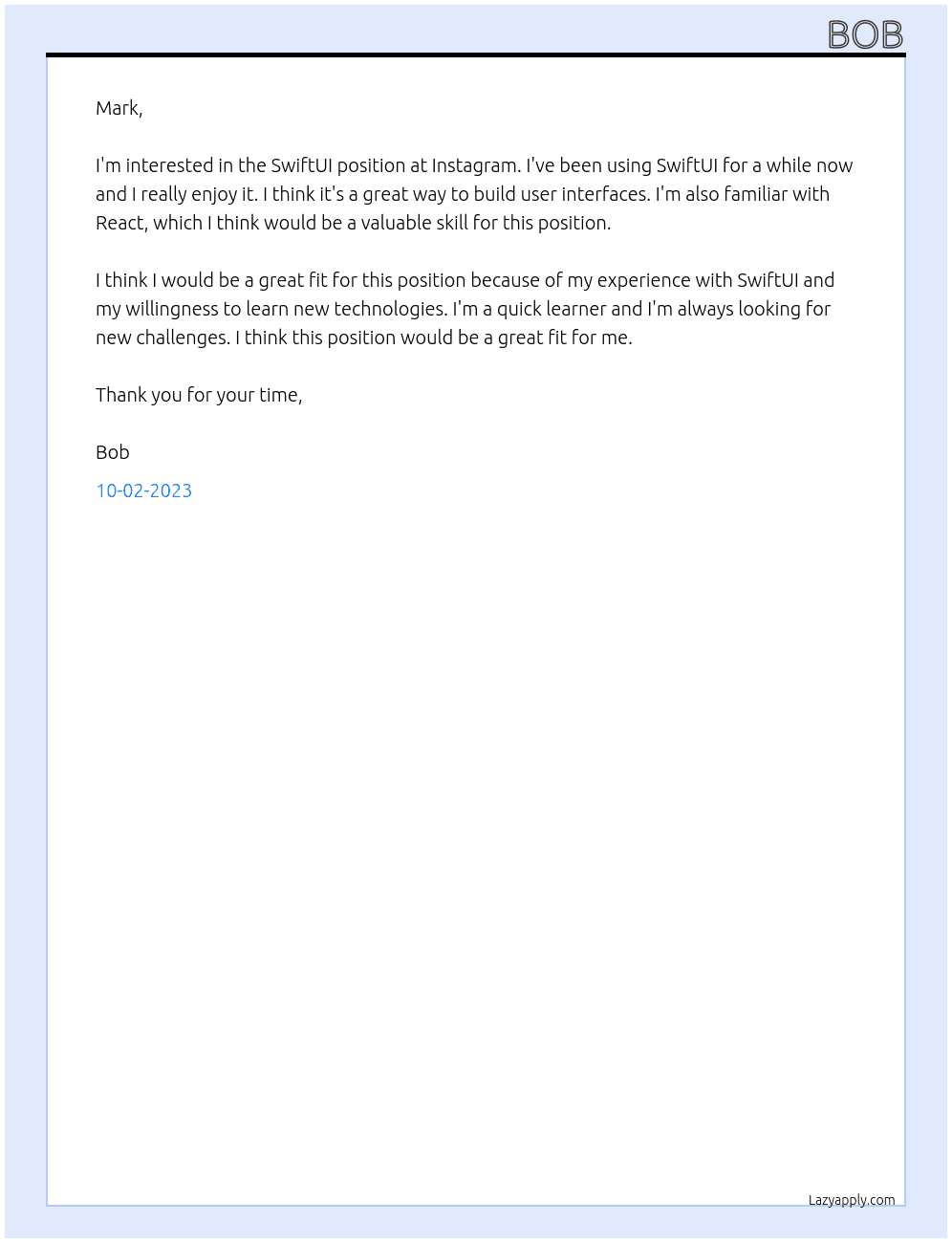 SwiftUI At Instagram Cover Letter