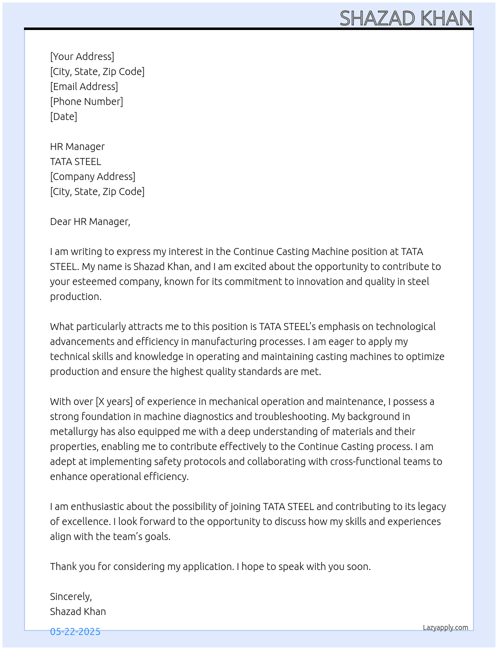 Cover letter for continue casting machine - LazyApply