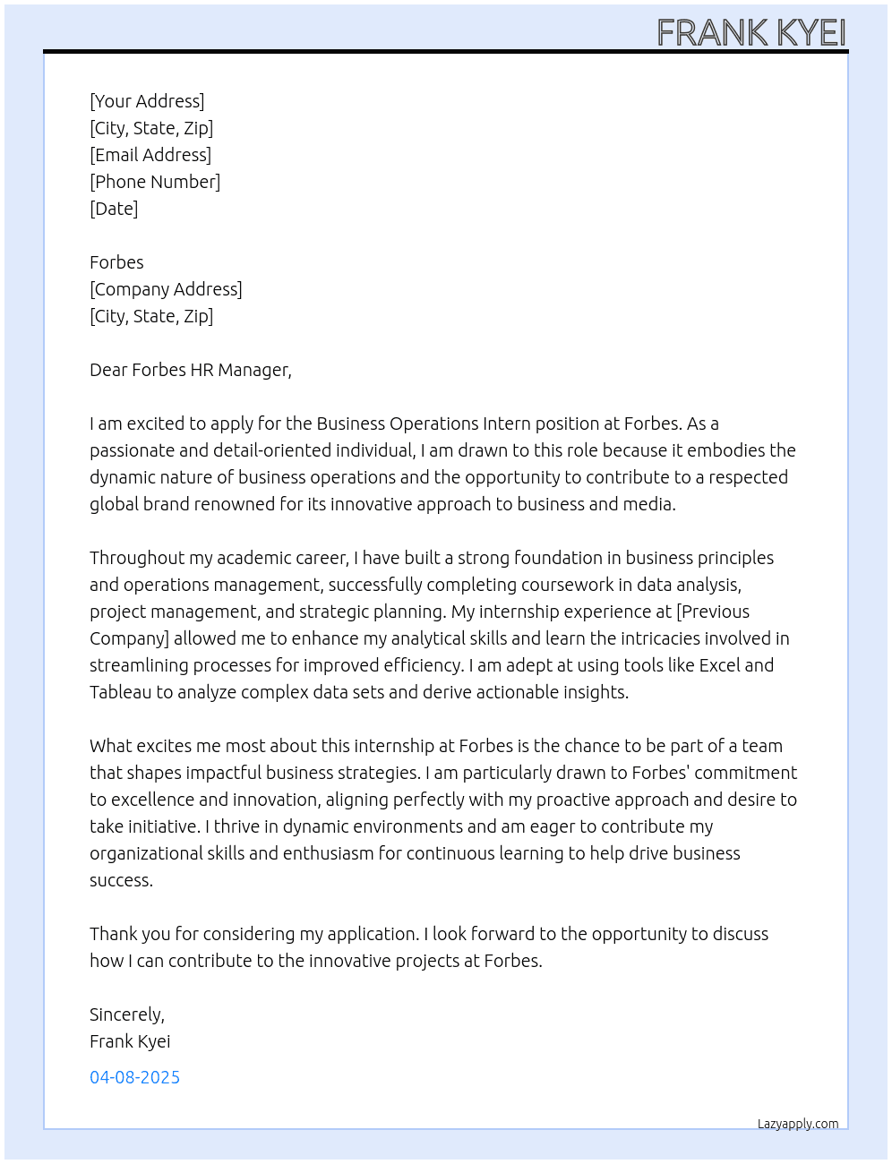 Business Operations Intern At Forbes Cover Letter