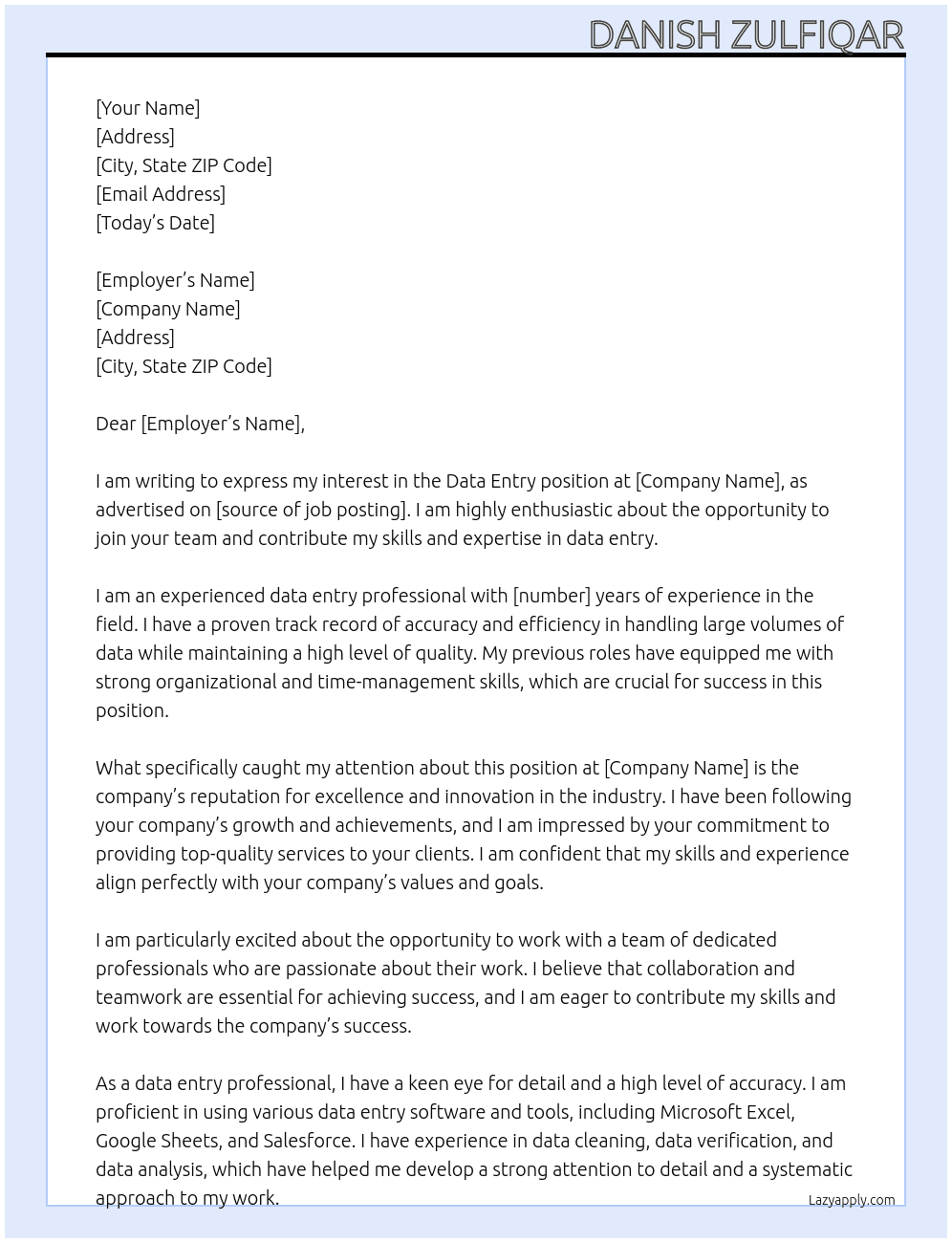 data entry At others Cover Letter
