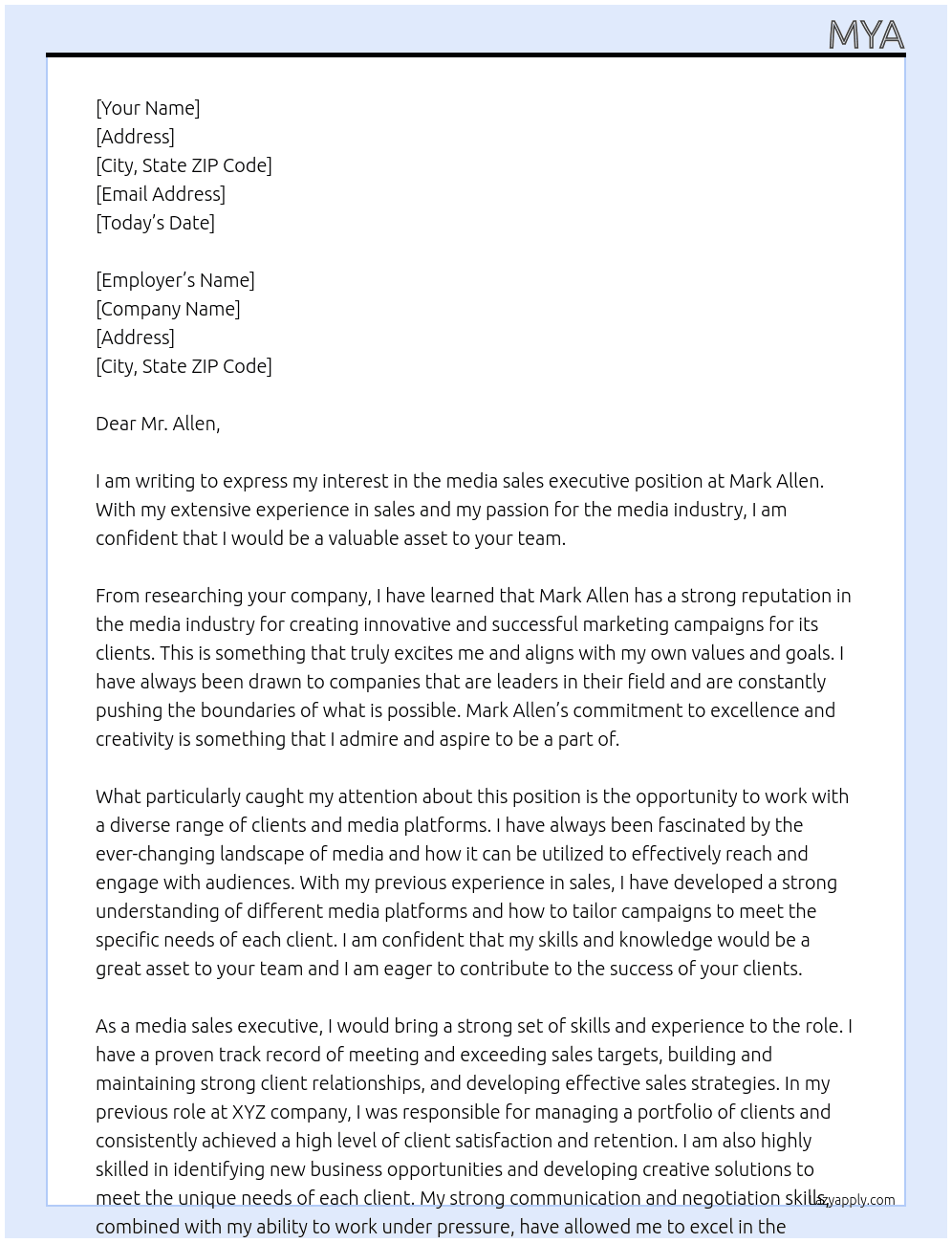 media sales executive At Mark Allen Cover Letter