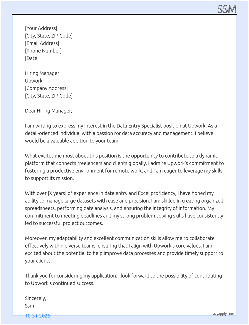 Cover letter for data entry specialist for excel - LazyApply