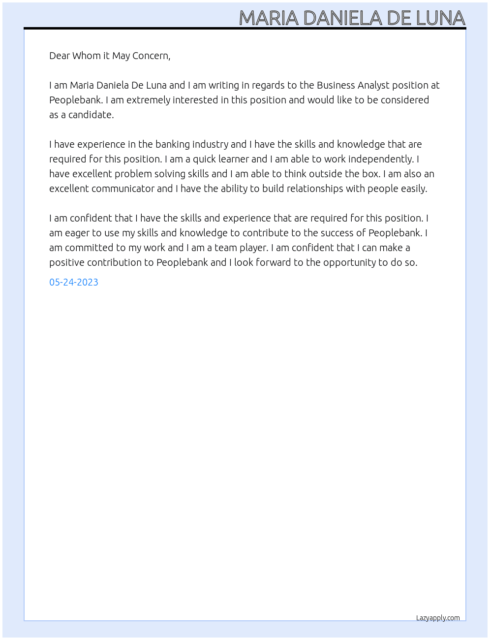 Business Analysts At Peoplebank Cover Letter