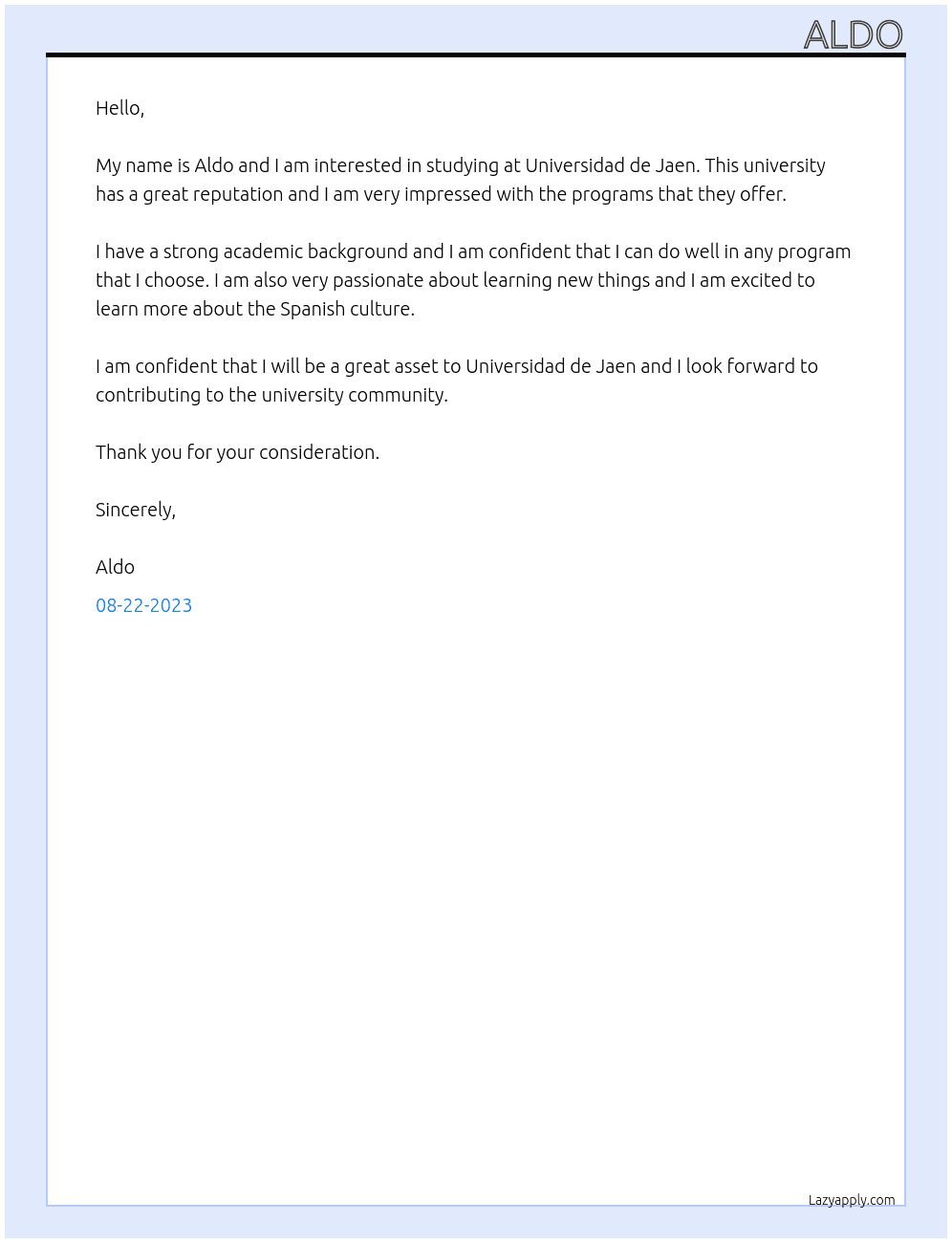 Carta de motivacion para estudiar en universidad At Universidad de Jaen Cover Letter