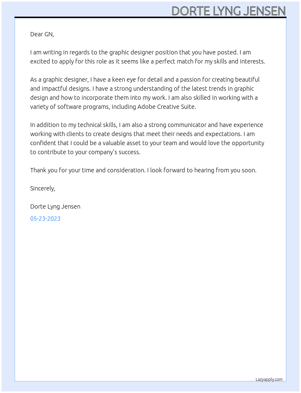Graphic Designer At GN Cover Letter