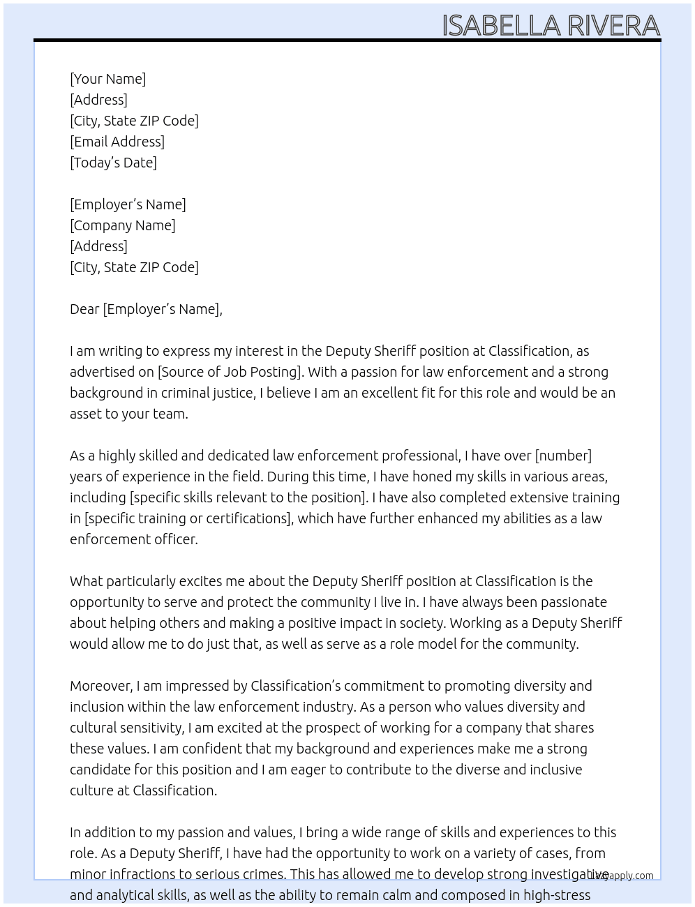 Deputy Sheriff At Classification  Cover Letter