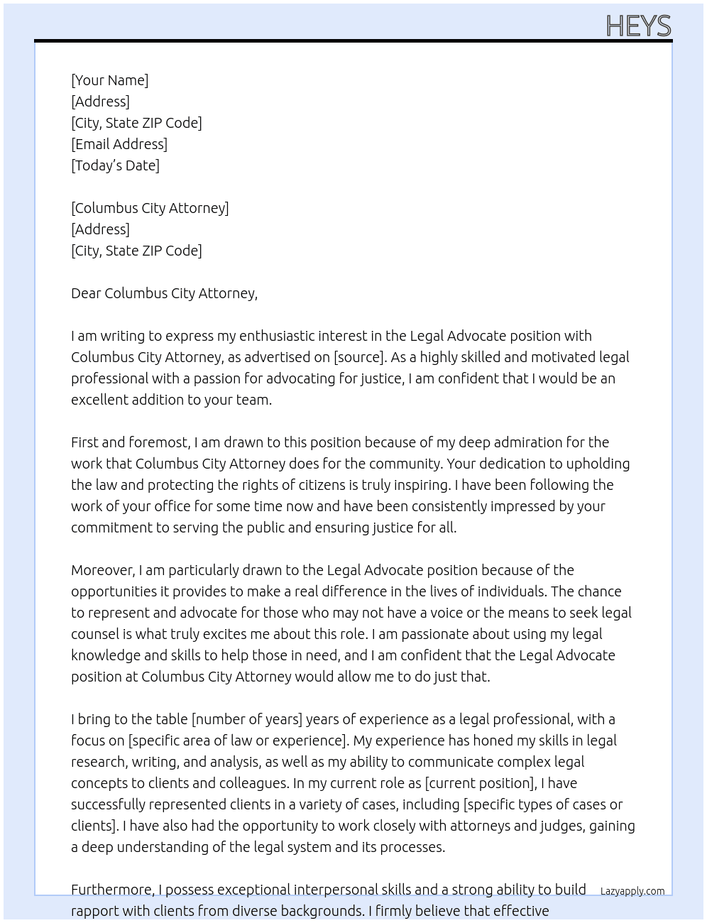 Legal Advocate At Columbus City Attorney Cover Letter