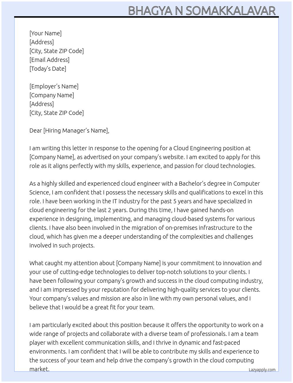 Cloud Engineering At Cloud Engineering Cover Letter