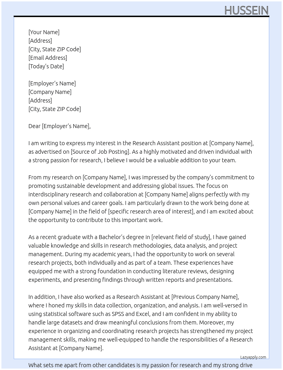 reseach assistant At mamaself Cover Letter