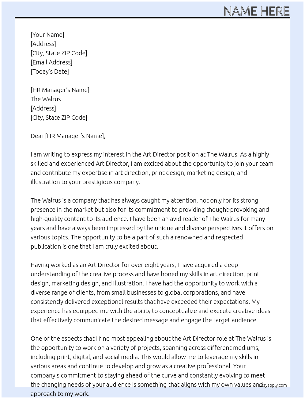 Art Director At The Walrus Cover Letter