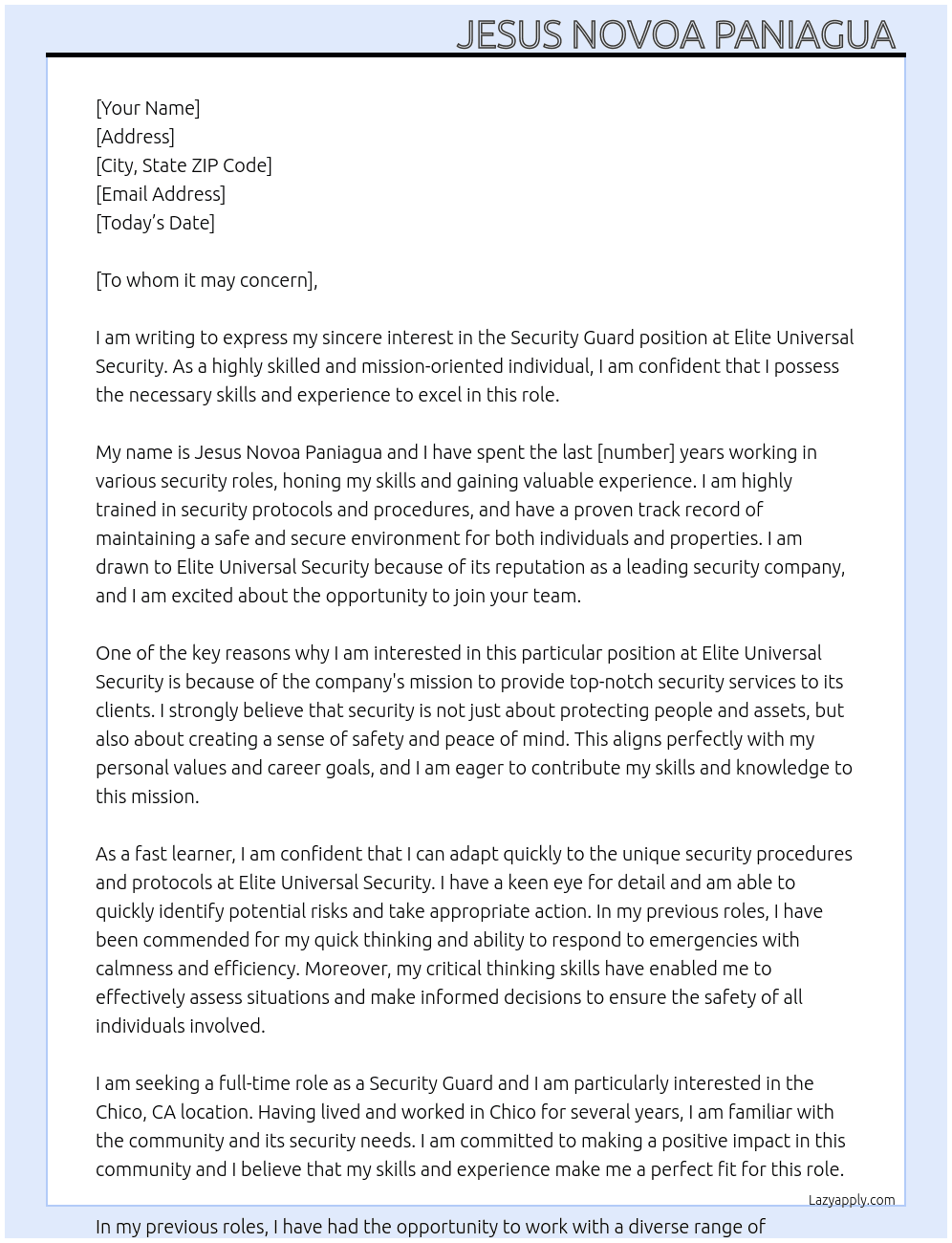 Secuirty Gaurd At Elite Universal Secuirty  Cover Letter