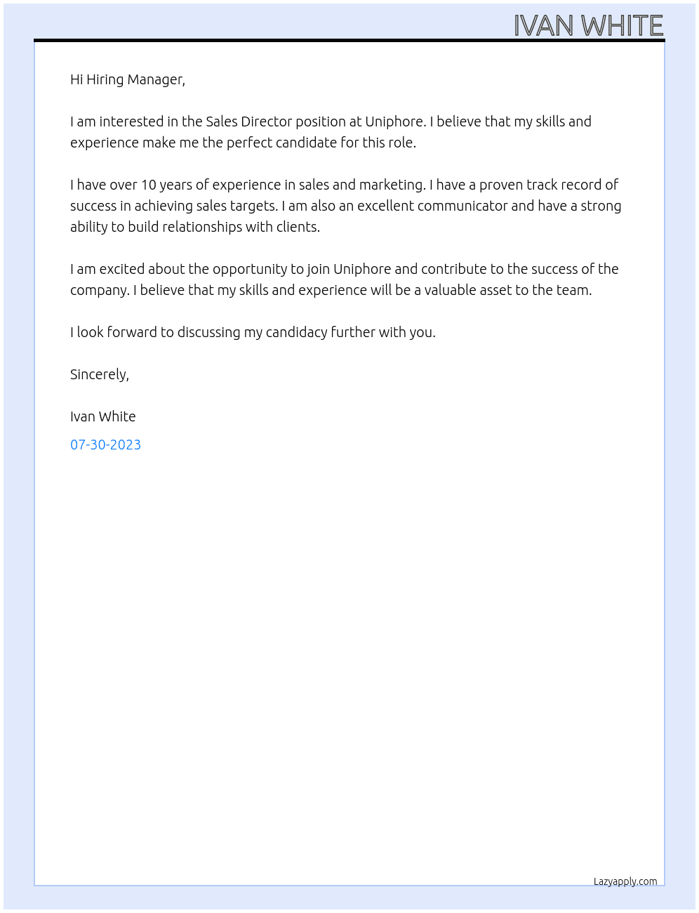 Sales Director At Uniphore Cover Letter