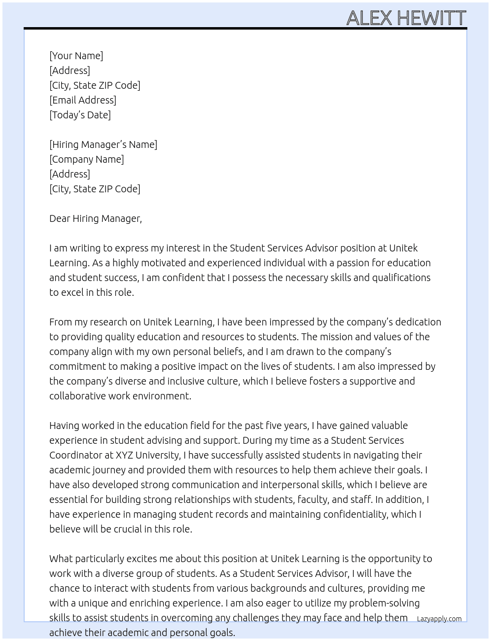 Student Services Advisor At Unitek Learning Cover Letter
