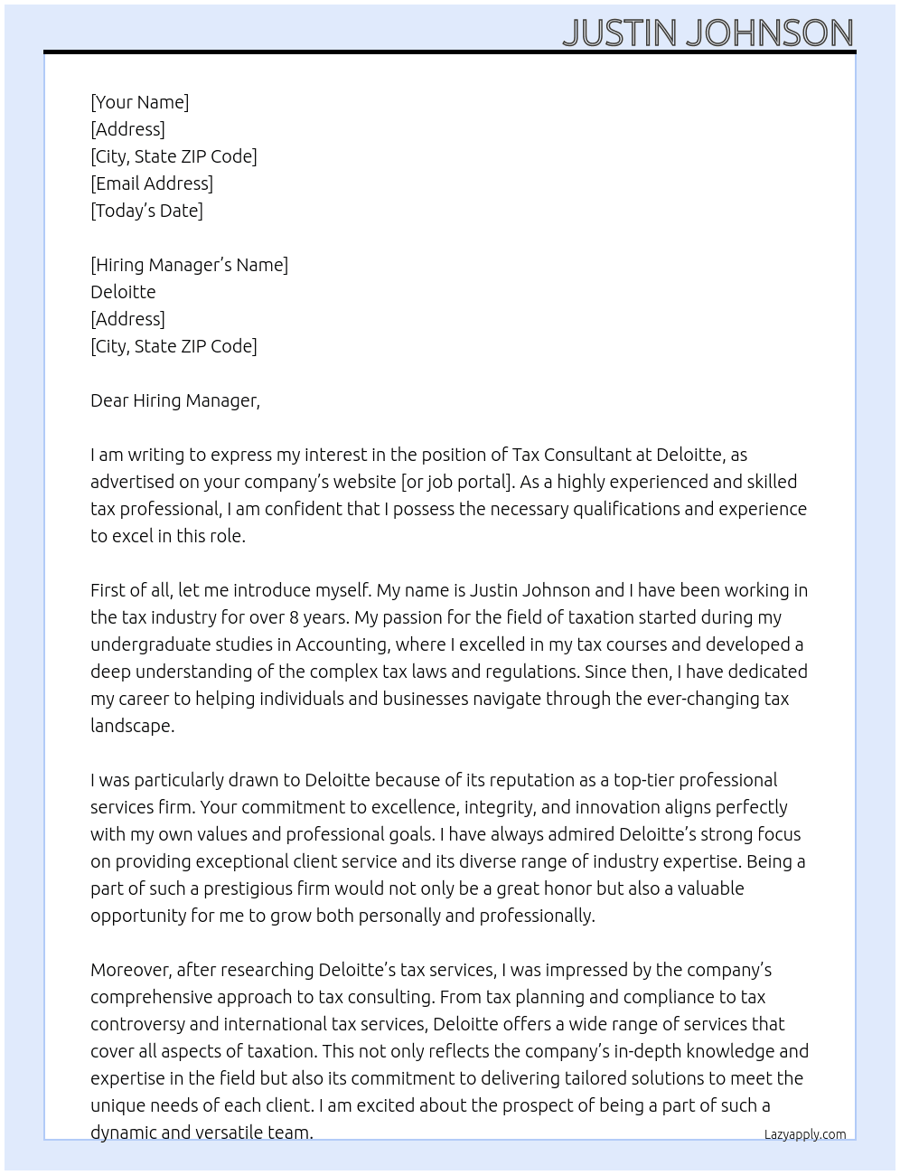 Cover letter for tax consultant - LazyApply