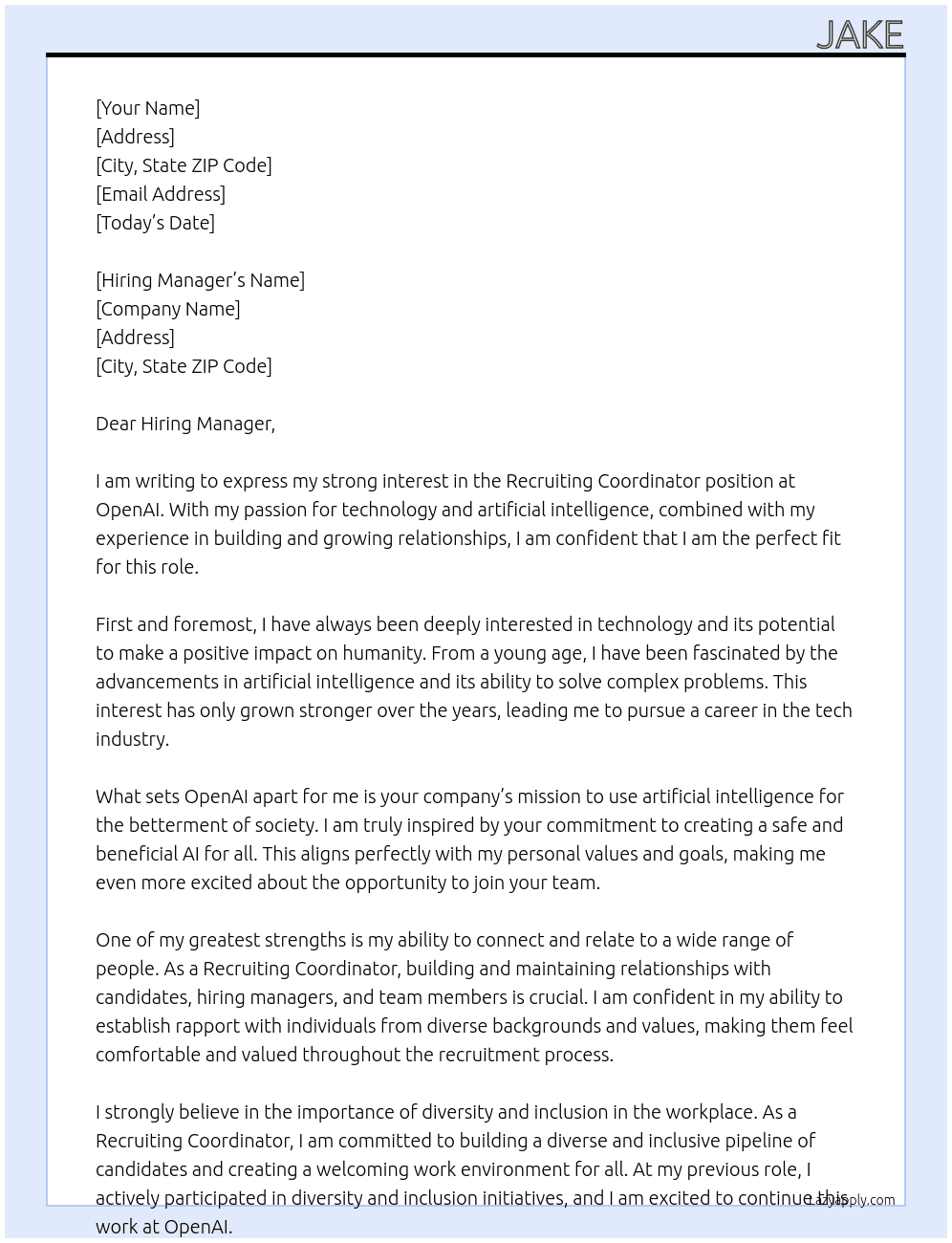 Recruiting Coordinator At OpenAI Cover Letter