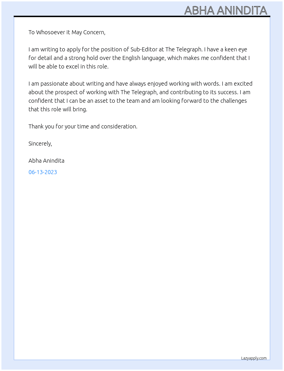 Sub-editor  At The Telegraph  Cover Letter