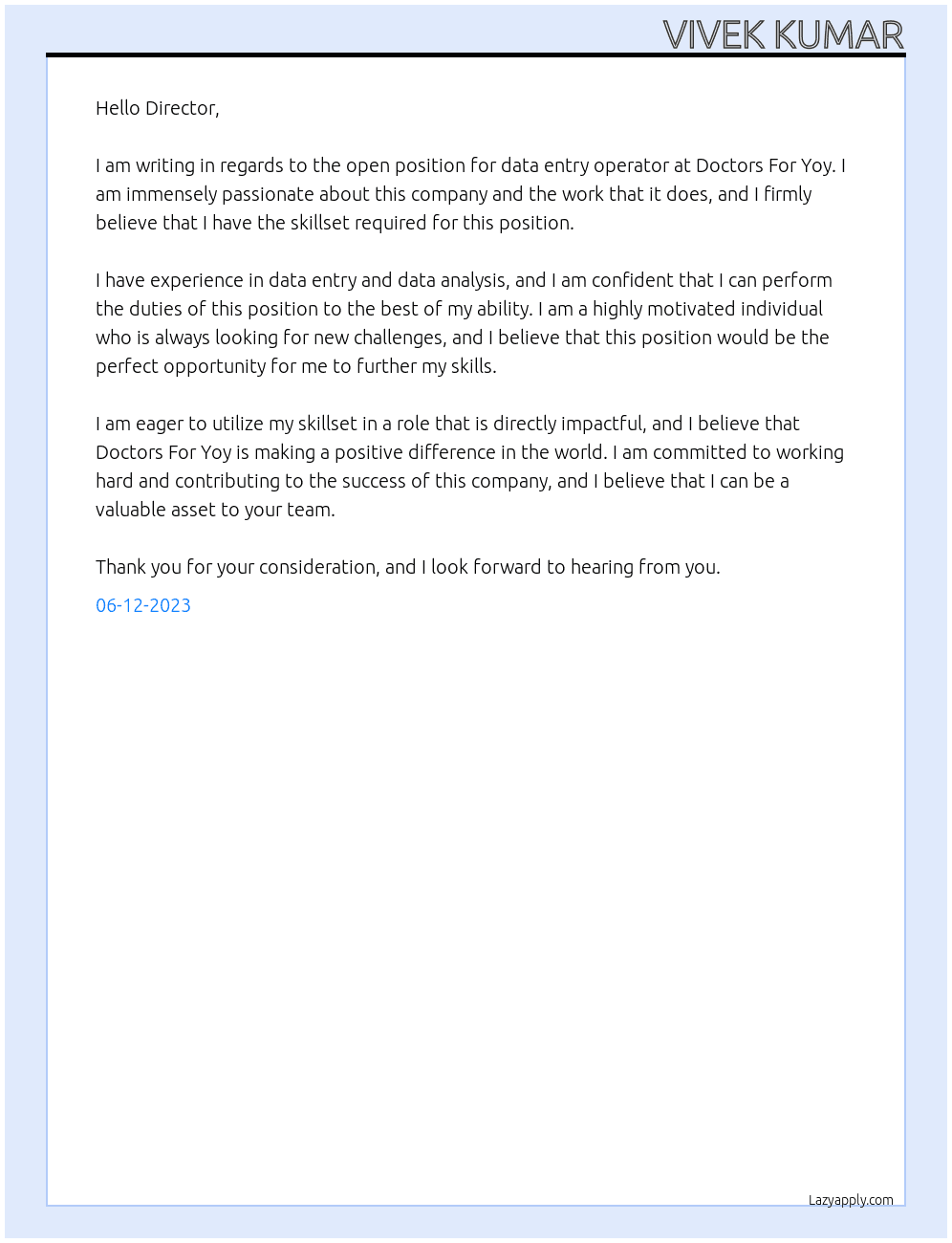 data entry operator At Doctors For Yoy Cover Letter