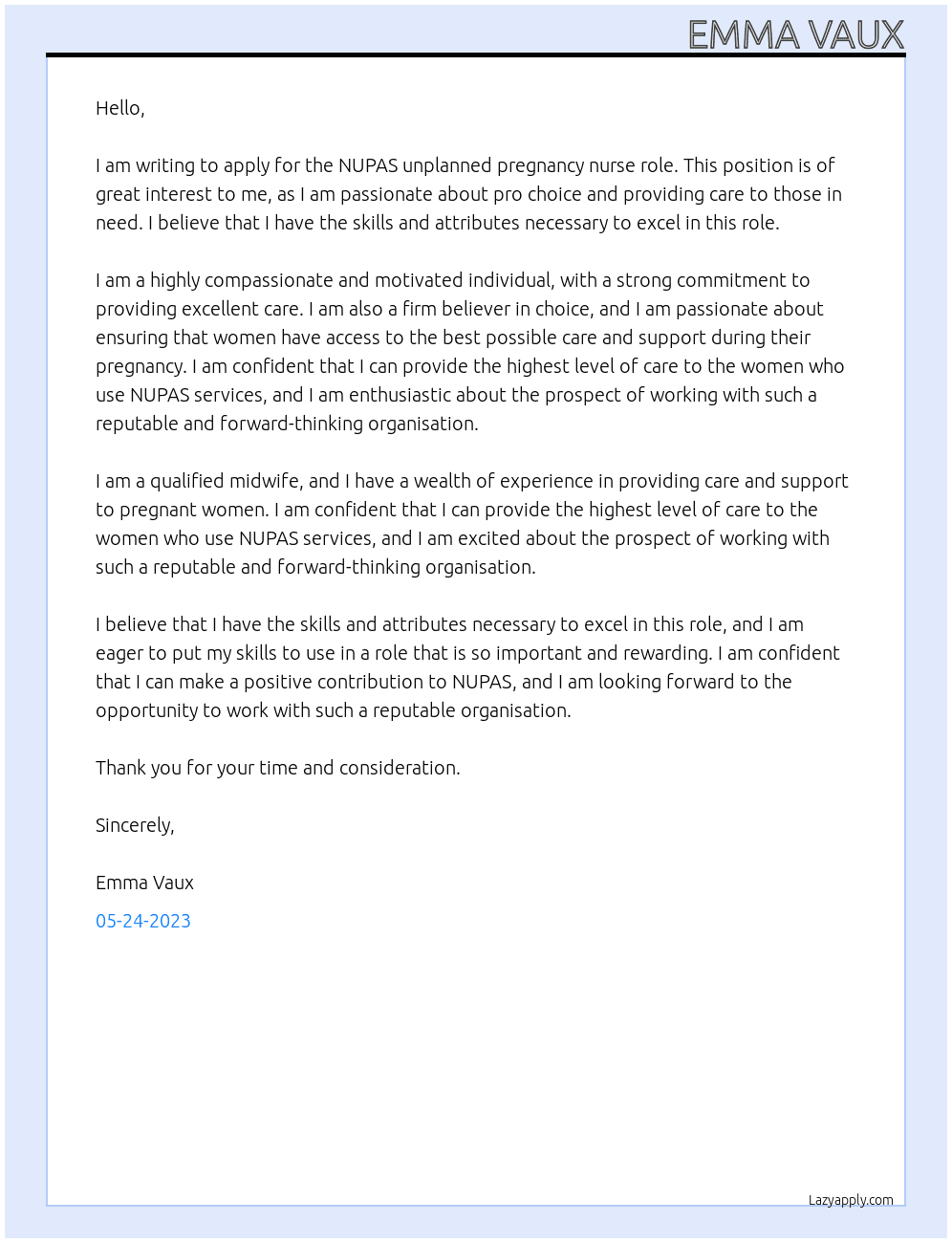 NUPAS unplanned pregnancy nurse At NUPAS Cover Letter