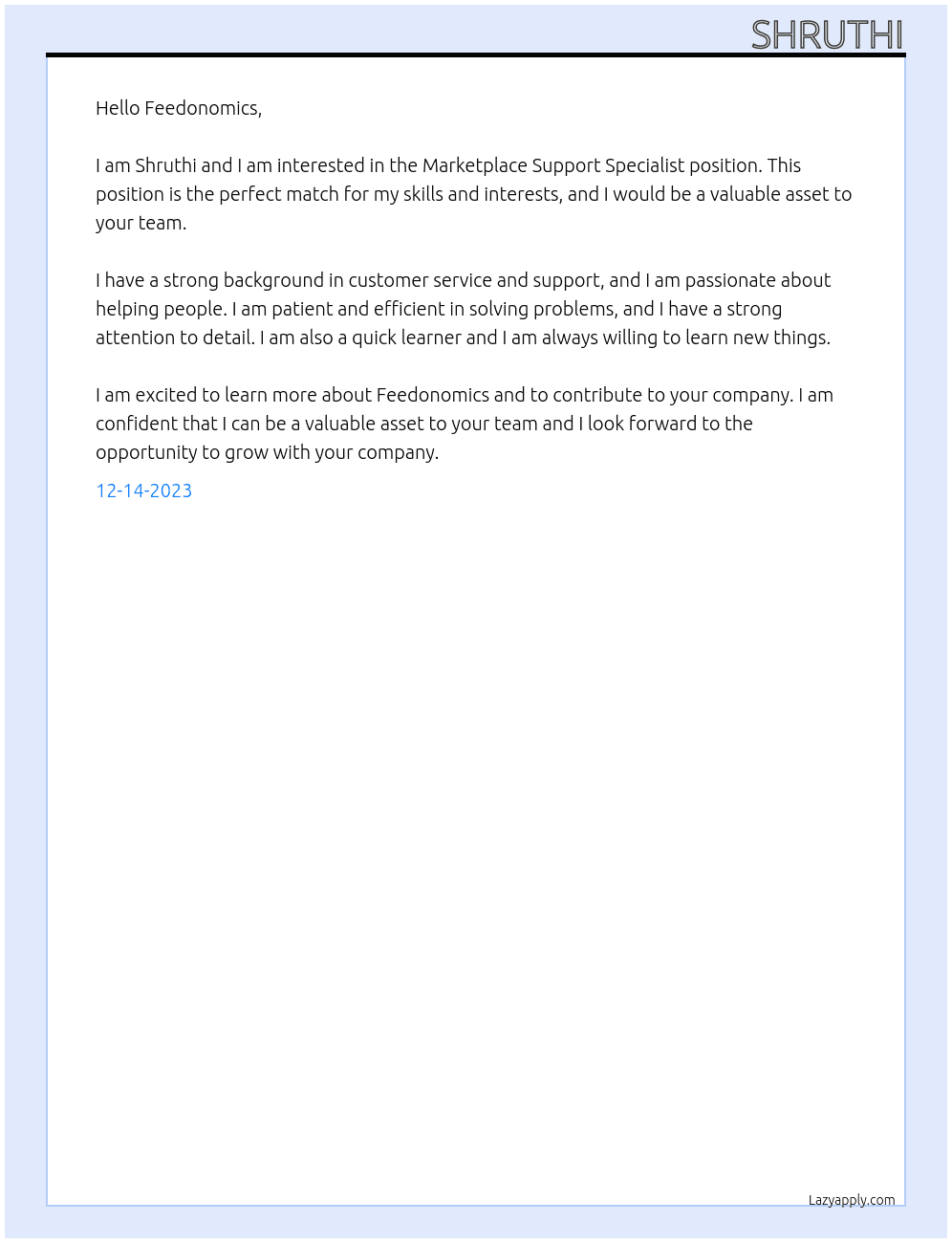 Marketplace Support Specialist At Feedonomics Cover Letter