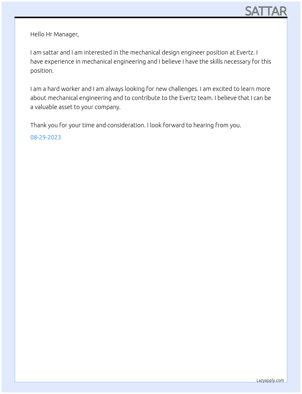mechanical design engineer At Evertz Cover Letter