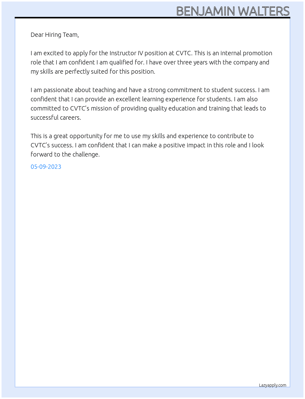 Instructor IV At CVTC Cover Letter