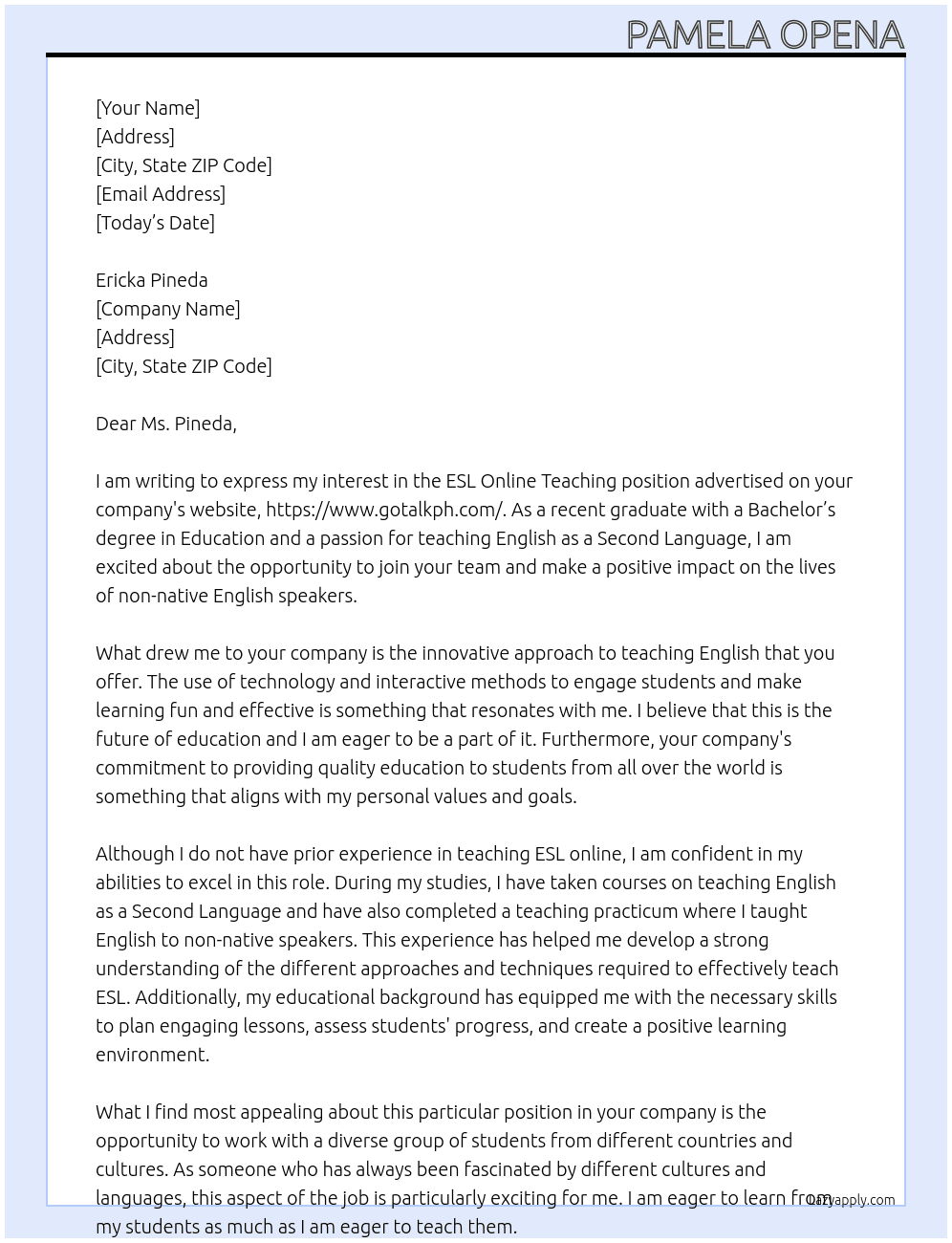 ESL Online Teaching No Experience At https://www.gotalkph.com/ Cover Letter