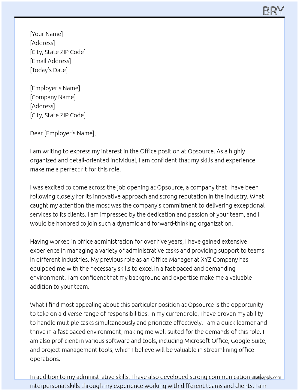 Office  At Opsource  Cover Letter