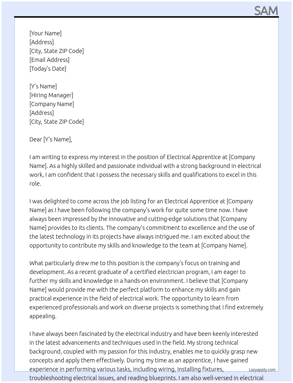 Electrical Apprentice  At IE Cover Letter