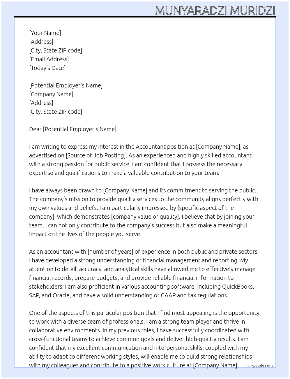 Accountant  At Public Service  Cover Letter