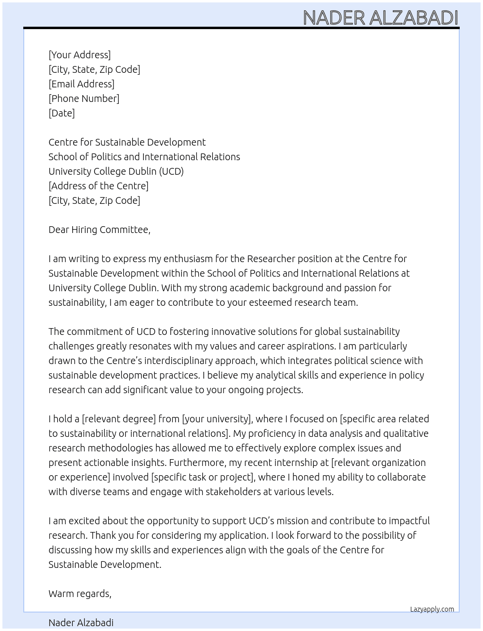 Cover letter for researcher - LazyApply